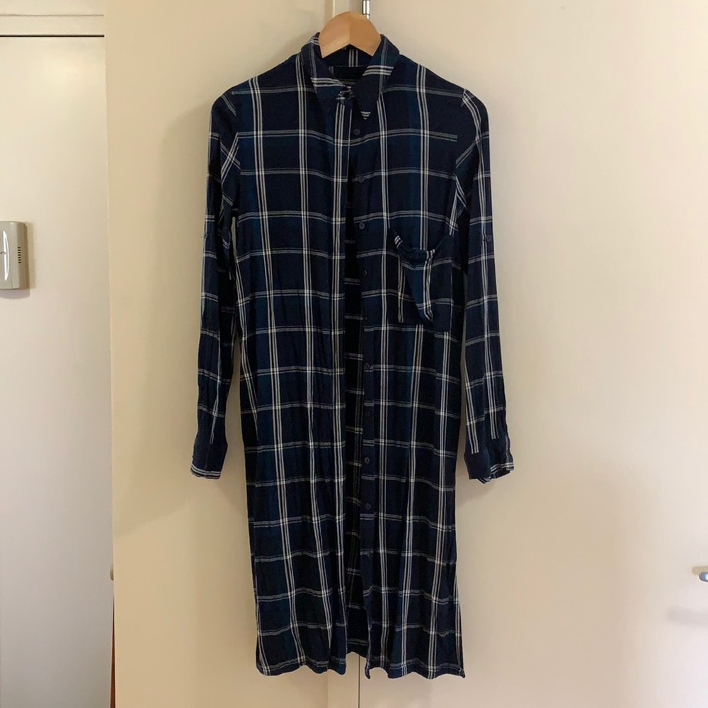 Zara plaid blue tunic button up top